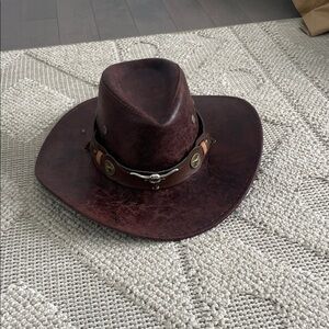 Brown Faux Leather Cowboy Hat Never Worn
